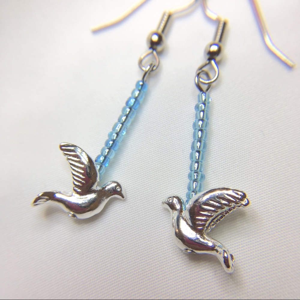 Silver Birds Doves Earrings Handmade